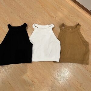 Aerie High Neck Ribbed Cropped Top Bundle - Black, White, and Tan